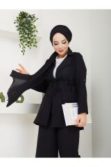 Kadın Ceketli Keten Takım Siyah - L