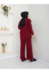 Kadın Çiçek Nakışlı Triko İkili Takım Kırmızı - Tek Ebat