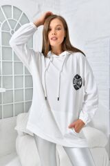 Kadın Newyork Baskılı Cepli Sweatshirt Beyaz - XL