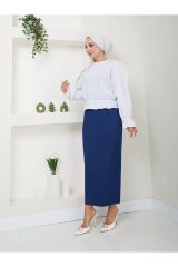 Kadın  Piliseli Kalem Etek Mavi - XL