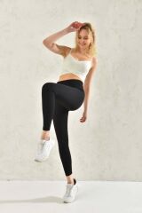Toparlayıcı Extra Esnek Yüksek Bel Fitili Haki Renk Tayt Siyah - S