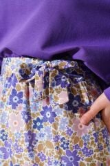 Kadın Çiçek Desenli Etekli İkili Takım Mor - XL