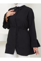 Kadın Kolu Piliseli Gömlek Yaka Tesettür Tunik Siyah - XL