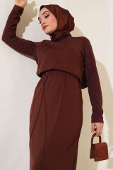 Çımalı Etekli İkili Takım Kahverengi - 2XL