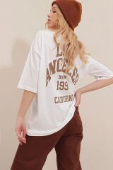 Unisex Bisiklet Yaka Baskılı Oversize T-shirt