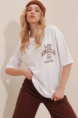 Unisex Bisiklet Yaka Baskılı Oversize T-shirt