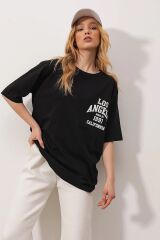 Unisex Bisiklet Yaka Baskılı Oversize T-shirt