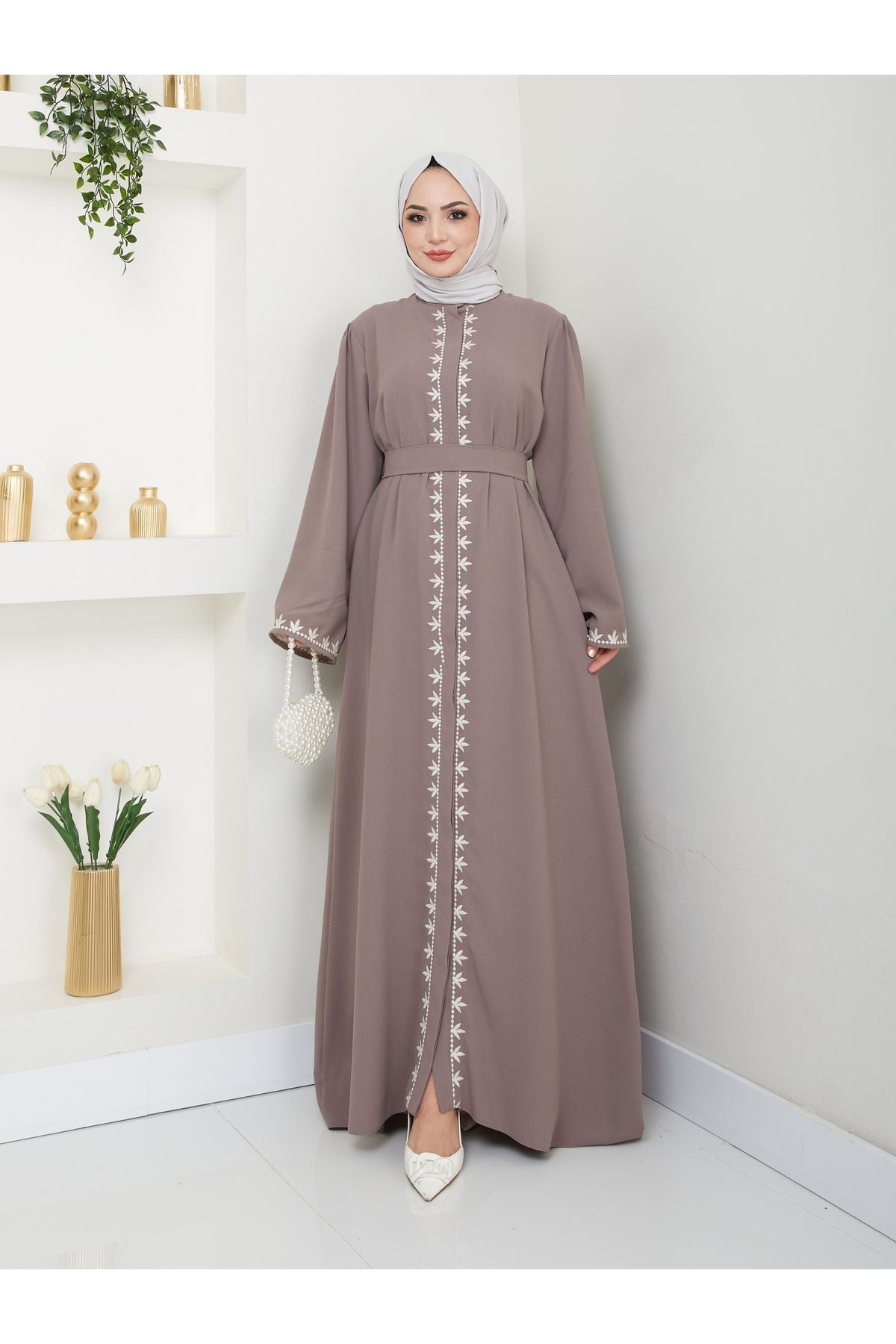 Kadın Nakışlı Abaya Ferace Elbise