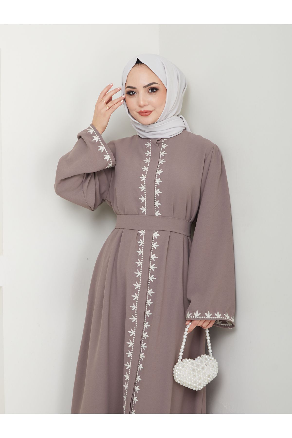 Kadın Nakışlı Abaya Ferace Elbise
