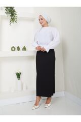 Kadın  Piliseli Kalem Etek Siyah - 2XL