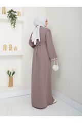 Kadın Nakışlı Abaya Ferace Elbise VİZON - 38