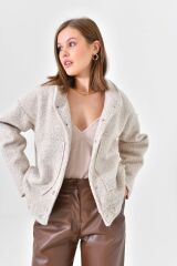 Kadın Hot Model Astarlı Kaşe Ceket Taş - S