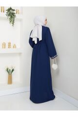 Kadın Nakışlı Abaya Ferace Elbise Lacivert - 40