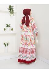 Kadın Çok Renkli Etnik Desenli Elbise Kırmızı - L/XL
