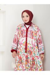 Kadın Çok Renkli Etnik Desenli Elbise Kırmızı - L/XL