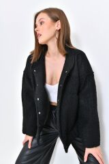 Kadın Hot Model Astarlı Kaşe Ceket Siyah - L