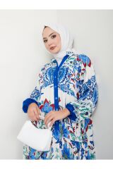 Kadın Çok Renkli Etnik Desenli Elbise Mavi - L/XL