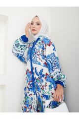 Kadın Çok Renkli Etnik Desenli Elbise Mavi - L/XL