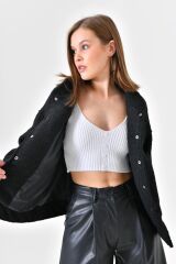 Kadın Hot Model Astarlı Kaşe Ceket Siyah - M