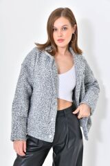 Kadın Hot Model Astarlı Kaşe Ceket Gri - L
