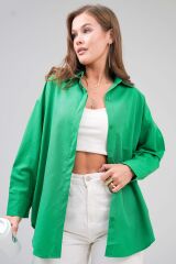 Kadın Basic Oversize Gömlek Yeşil - M