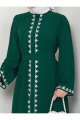Kadın Nakışlı Abaya Ferace Elbise Yeşil - 44