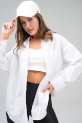 Kadın Basic Oversize Gömlek Beyaz - M