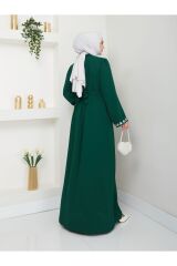 Kadın Nakışlı Abaya Ferace Elbise Yeşil - 40
