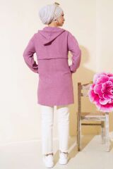 Araboy Kapşonlu Fermuarlı Keten Kap Gül Kurusu - L/XL