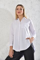 Kadın Beyaz Cepli Uzun Boyfriend Gömlek Beyaz - XL