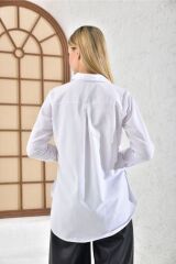 Kadın Beyaz Cepli Uzun Boyfriend Gömlek Beyaz - XL