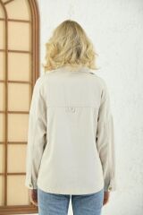 Kadın Oversize Düğmeli Gabardin Ceket Krem - Standart