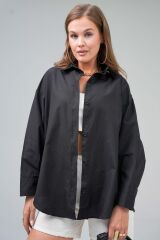 Kadın Basic Oversize Gömlek Siyah - M