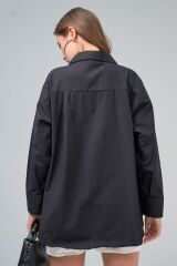 Kadın Basic Oversize Gömlek Siyah - M