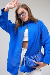 Kadın Basic Oversize Gömlek Mavi - M