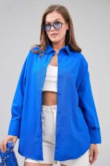 Kadın Basic Oversize Gömlek Mavi - M