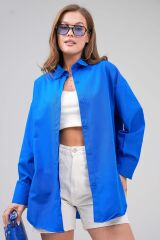 Kadın Basic Oversize Gömlek Mavi - M
