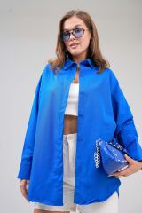 Kadın Basic Oversize Gömlek Mavi - M