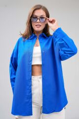 Kadın Basic Oversize Gömlek Mavi - M