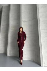 Kadın Boydan Fermuarlı Maxi Boy Elbise Bordo - L