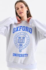 Kadın Oxford Baskılı 3iplik Sweatshırt Gri - 42