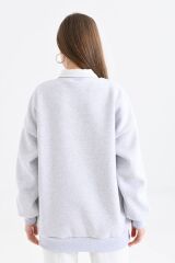 Kadın Oxford Baskılı 3iplik Sweatshırt Gri - 42