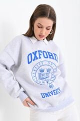 Kadın Oxford Baskılı 3iplik Sweatshırt Gri - 40