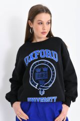 Kadın Oxford Baskılı 3iplik Sweatshırt Siyah - 36