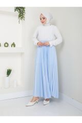 Kadın Piliseli Beli Lastikli Basic Etek Açık Mavi - S/M