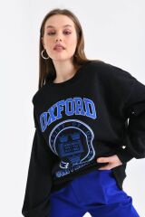 Kadın Oxford Baskılı 3iplik Sweatshırt Siyah - M