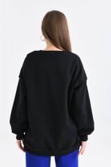 Kadın Oxford Baskılı 3iplik Sweatshırt Siyah - M