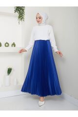 Kadın Piliseli Beli Lastikli Basic Etek Mavi - L/XL