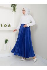 Kadın Piliseli Beli Lastikli Basic Etek Mavi - L/XL