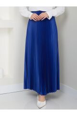 Kadın Piliseli Beli Lastikli Basic Etek Mavi - L/XL